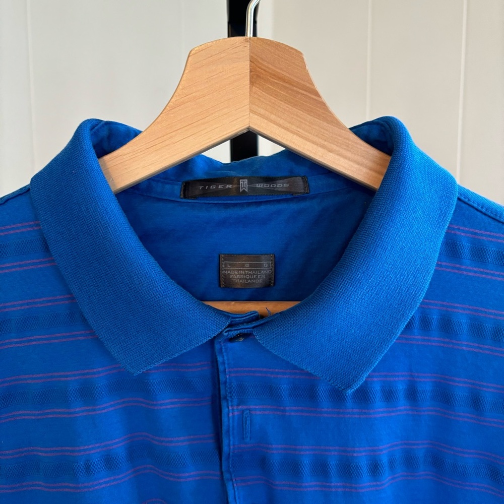Nike Tiger Woods Blue Stripe Cotton Golf Polo Shirt Men's Large Sycamore Hills